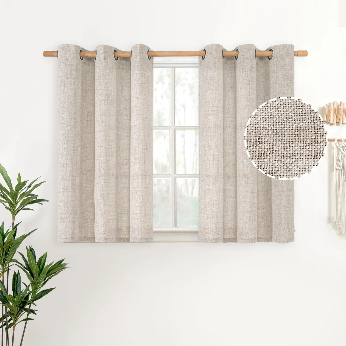 YoungsTex Linen Blend Semi Sheer Kitchen Cafe Curtains - Short Drapes
