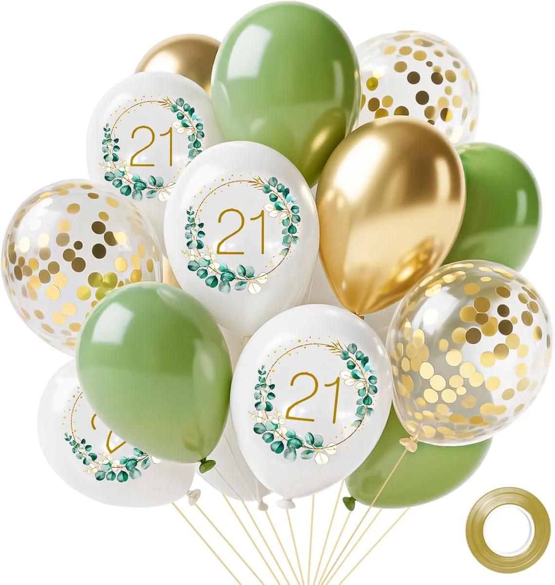 Sage Green & Gold 21st Birthday Balloon Decorations
