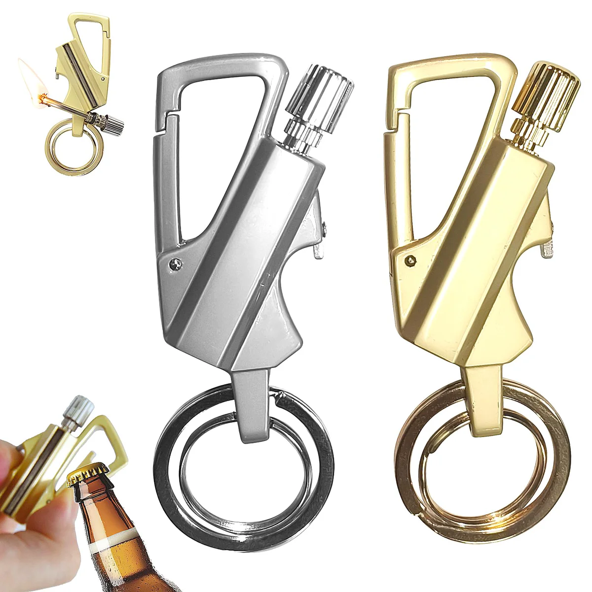 RWIXR Permanent Match Lighter Keychain Multitool Bottle Opener 2-Pack