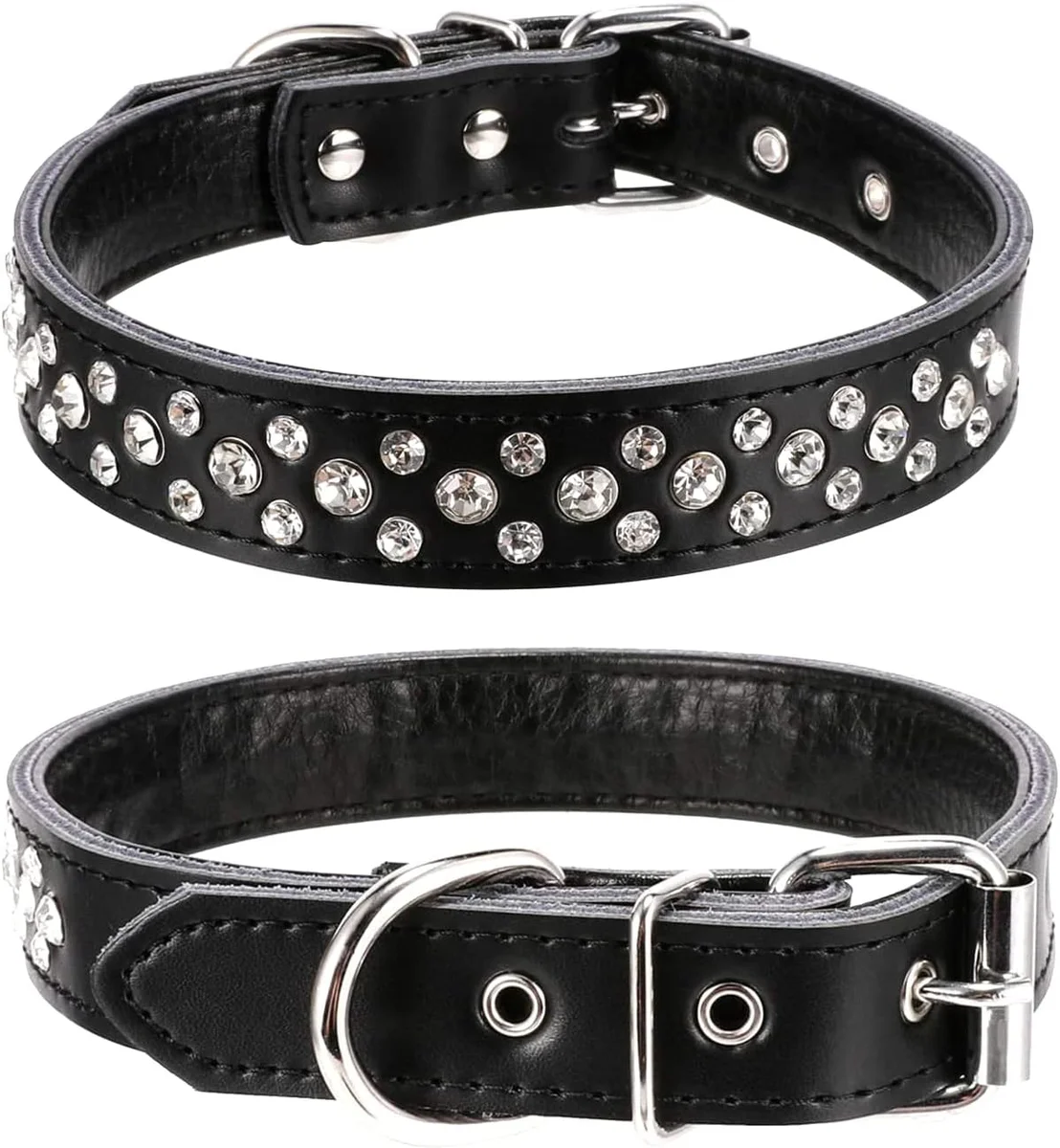 Bbmmayy Rhinestones Studded Leather Dog Collar
