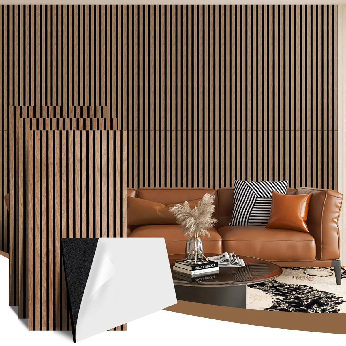 AKKPANE Wood Slat Acoustic Wall Panels, 4 Pcs