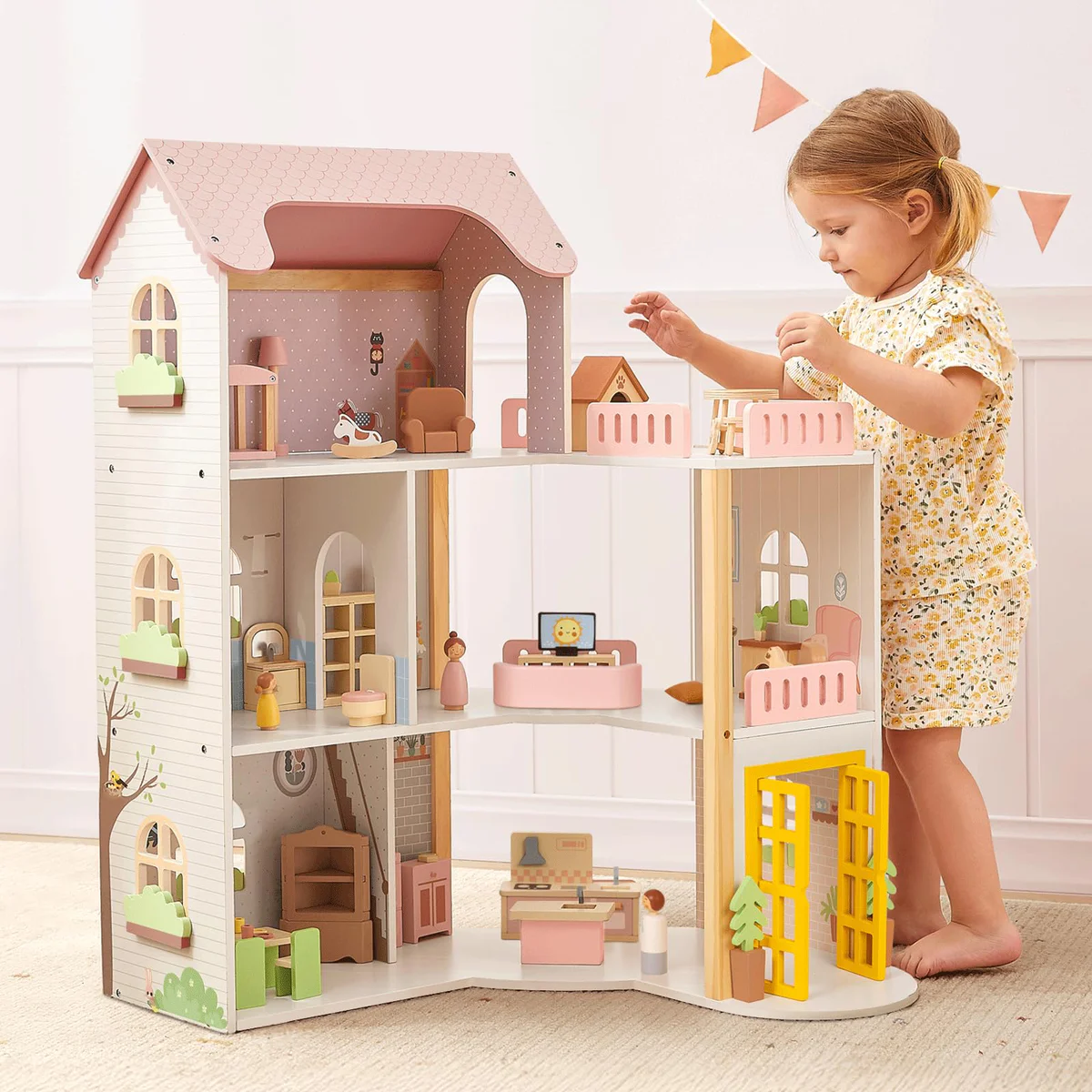 OOOK Wooden Dollhouse with Furniture