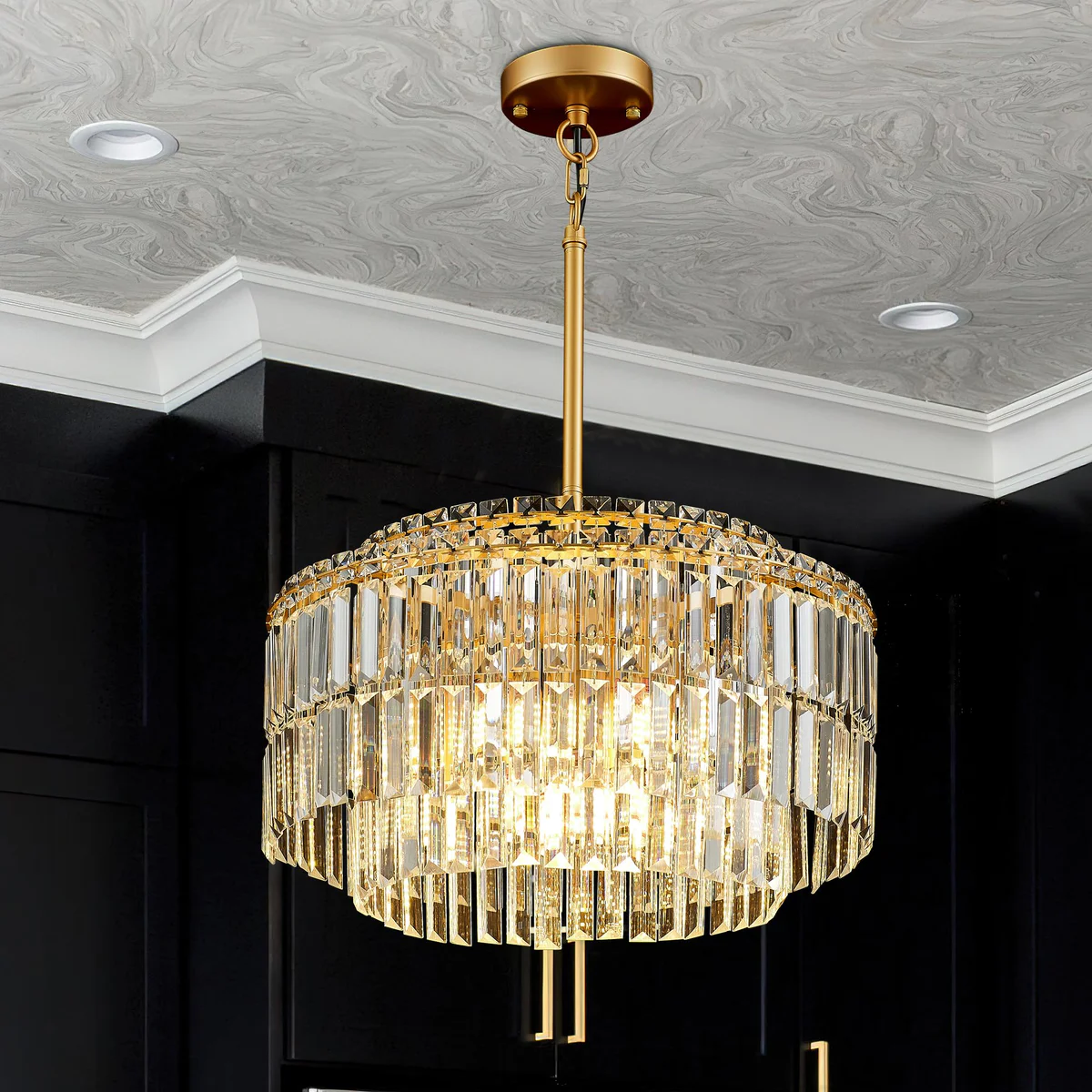 lighceac Crystal Chandelier Modern Gold Ceiling Light