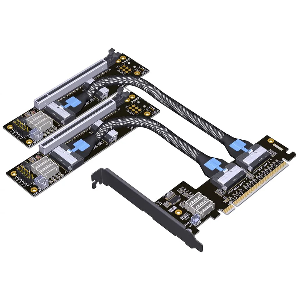 JMT ADT-F36B-F37B-D8S PCI-e 4.0 X16 to X8 X8 MCIO Bifurcation Adapter Riser Card 