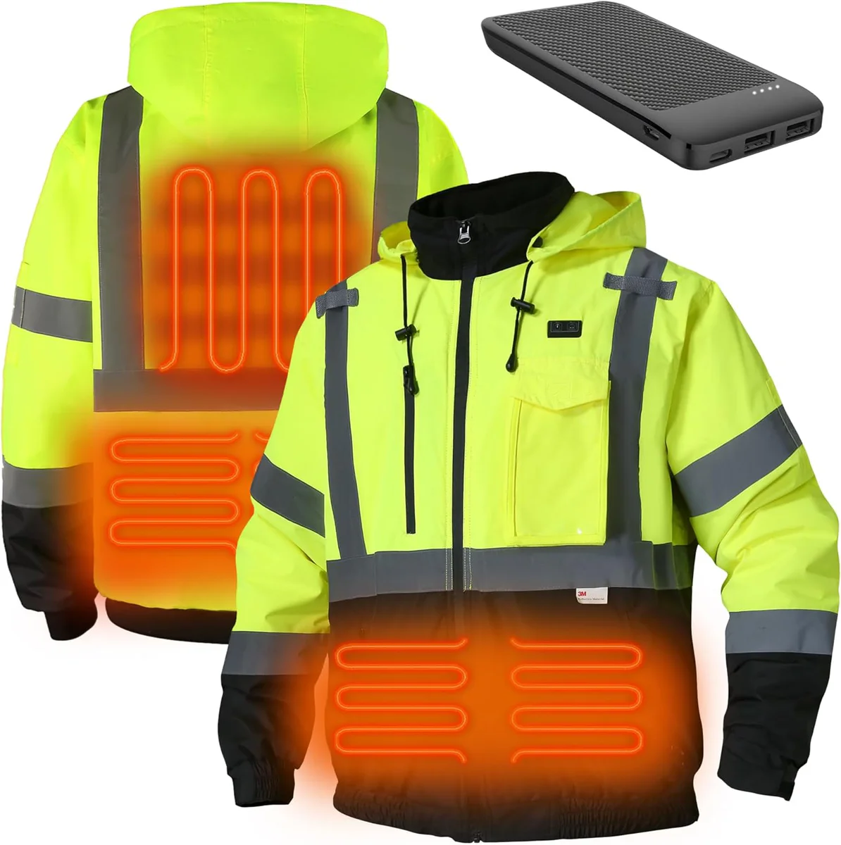 Safety Heated Jacket, 3M Reflective, Waterproof Hi-Vis Jacket