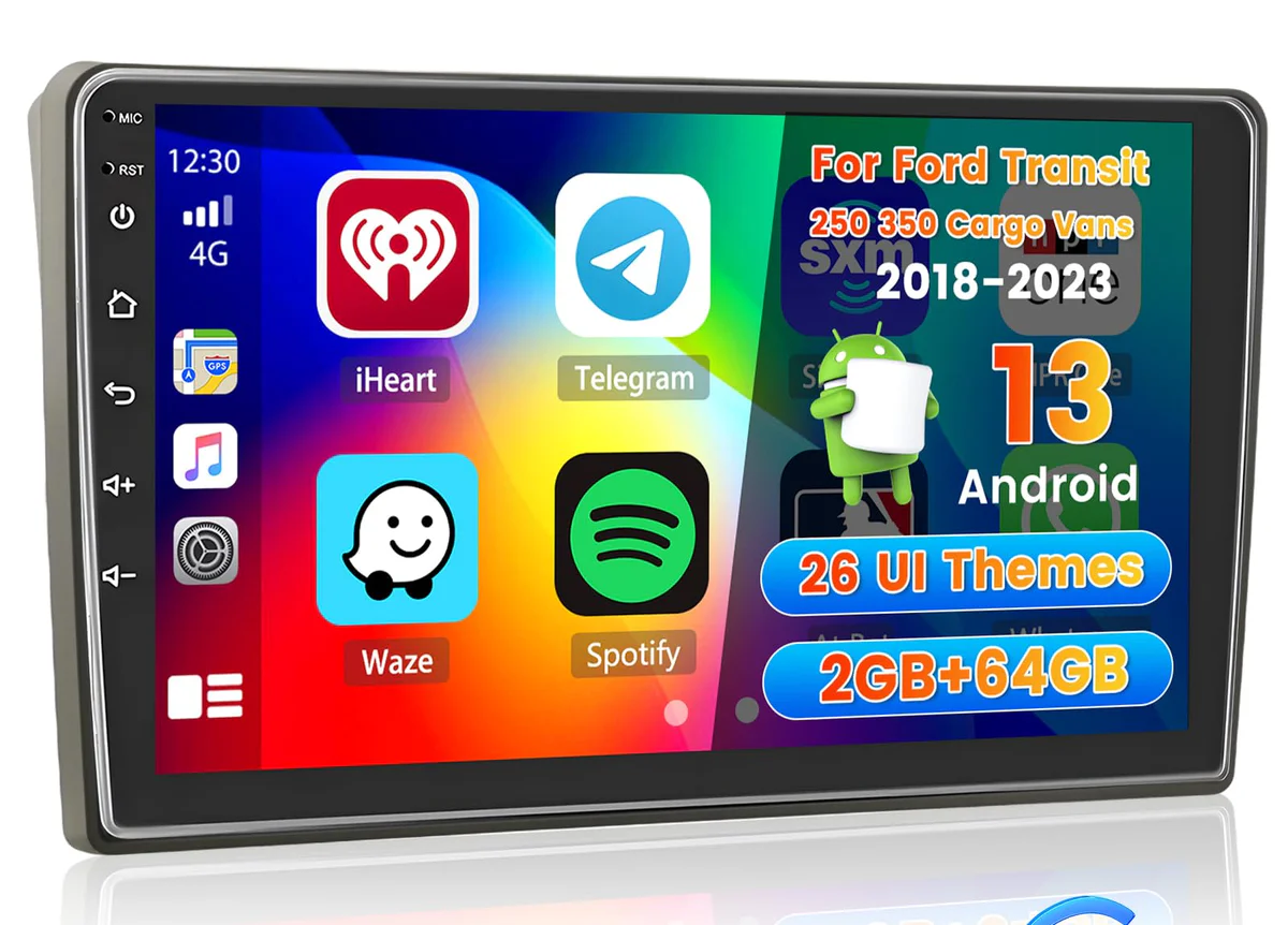 Roinvou 2+64G Radio for Ford Transit 250 350 Cargo Vans 2018-2023 Android 13 Car Stereo Wireless Carplay, 9 inch Touch Screen for Transit 350 Android Auto Bluetooth GPS WiFi FM RDS Mirror Link