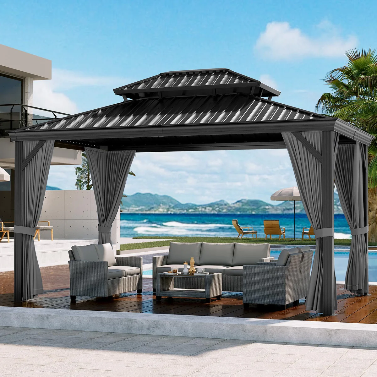 Outdoor Hardtop Gazebo 12 x 12 ft Permanent with High Strength Aluminum Frame