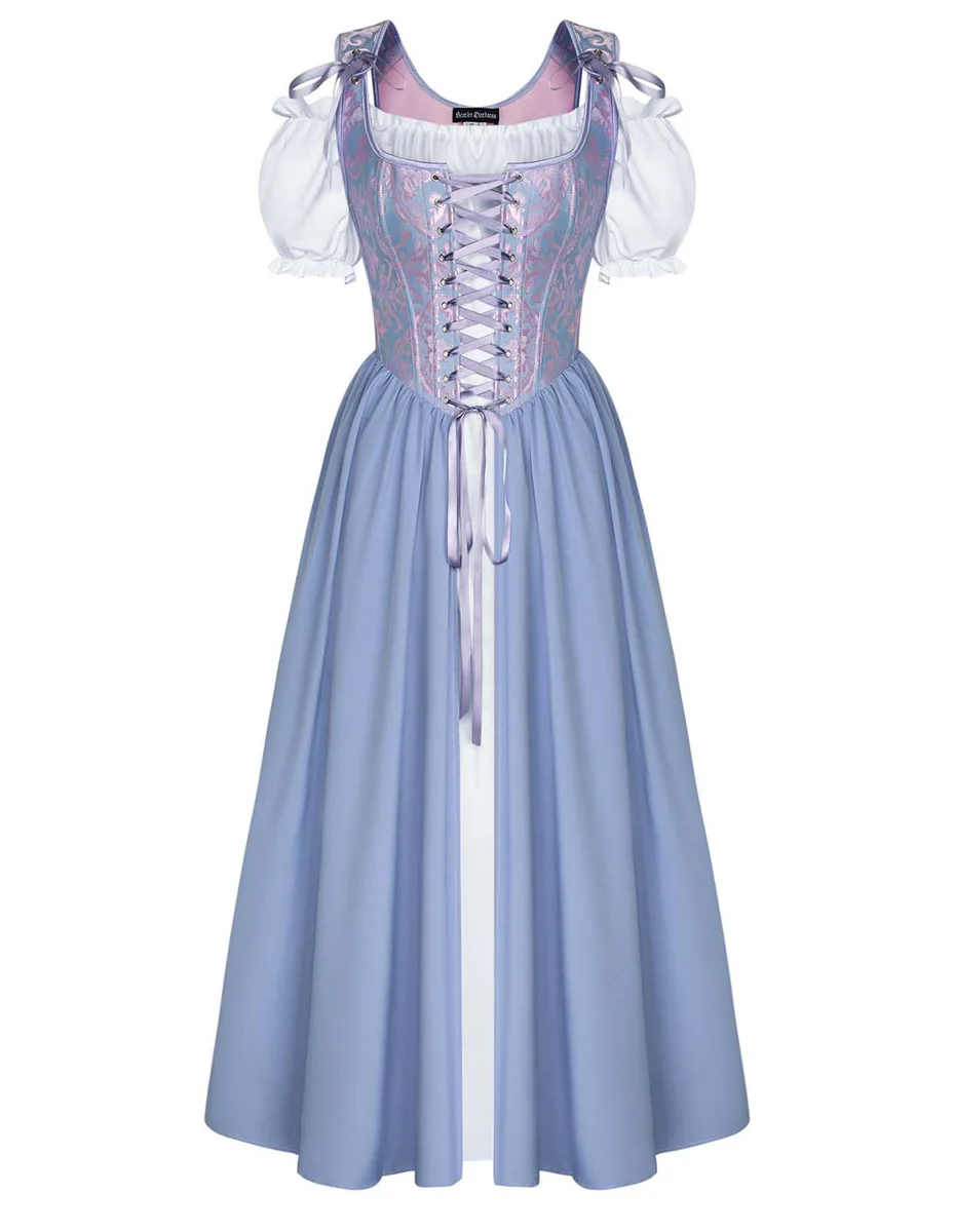 Scarlet Darkness Renaissance Medieval Corset Dress Puff Sleeve
