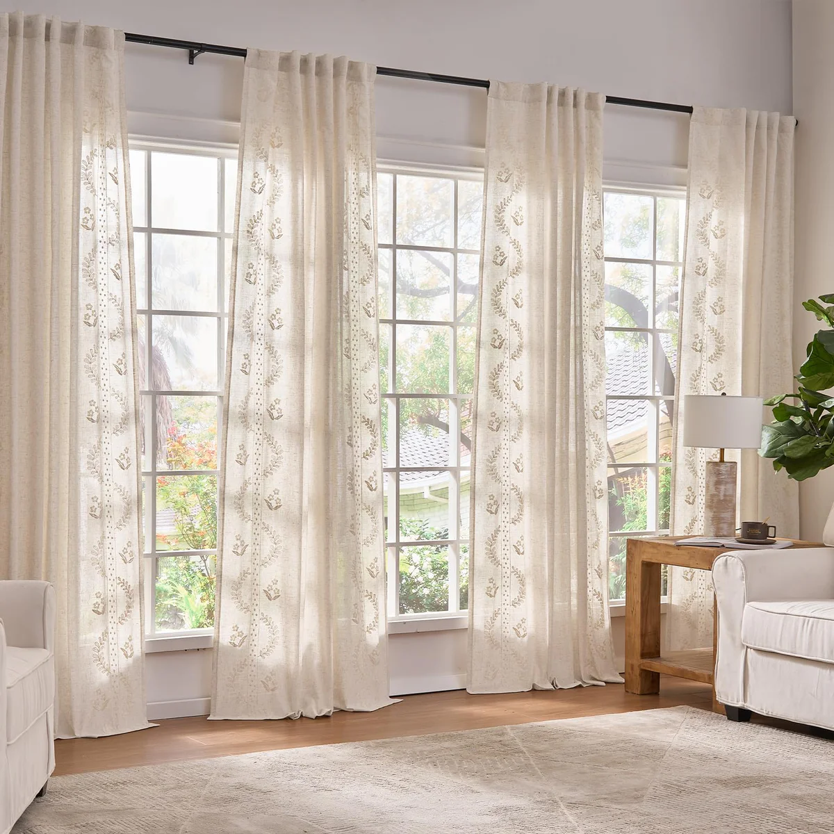 jinchan Floral Embroidered Linen Blend Curtains