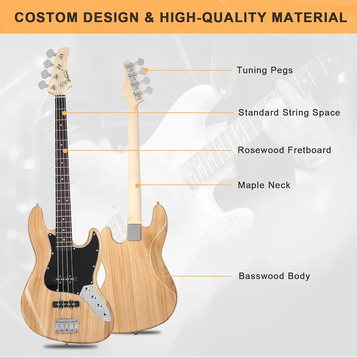 Glarry Burning Fire Electric Bass Guitar