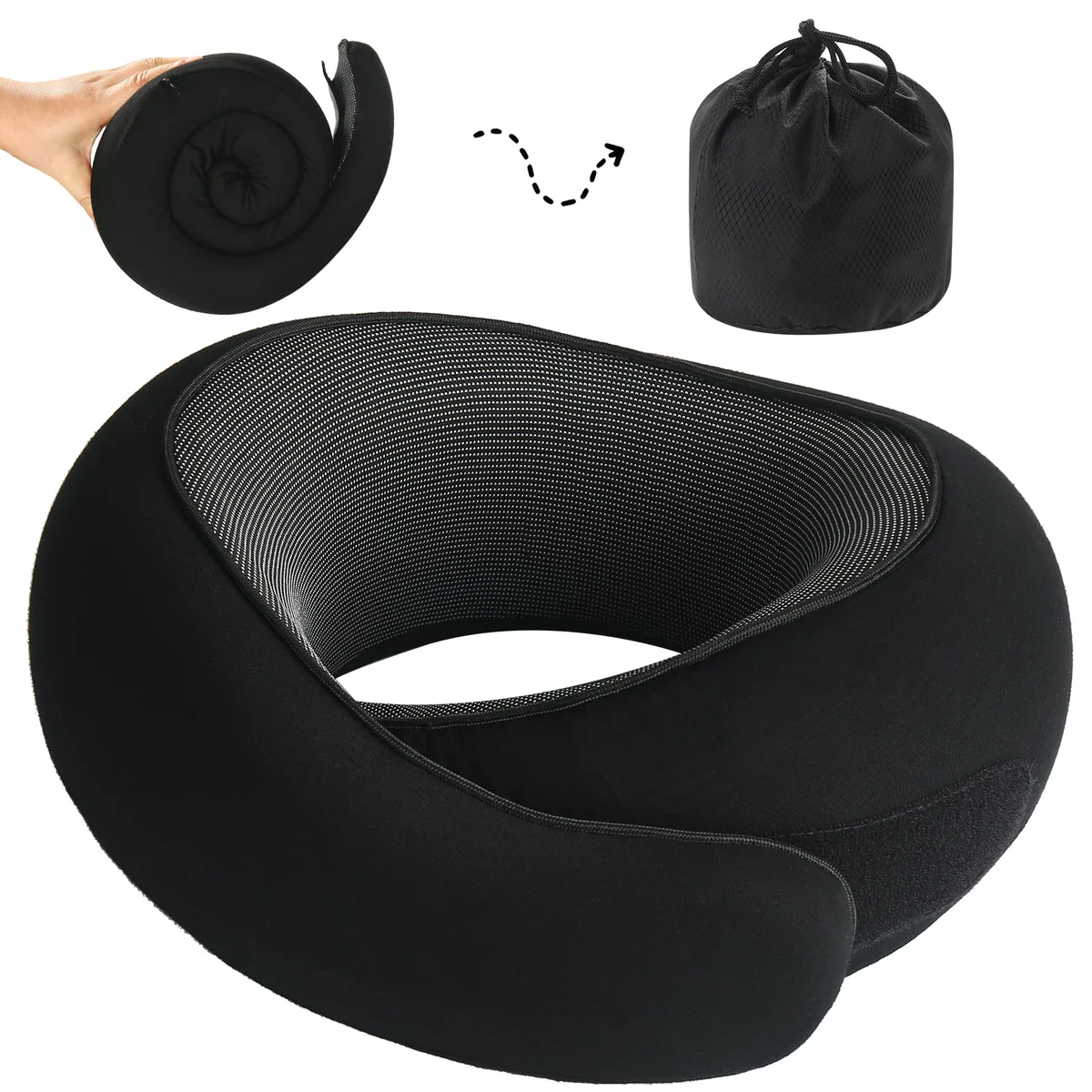 Memory Foam Travel Neck Pillow with Carry Bag