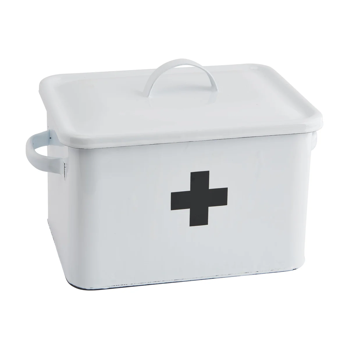 Creative Co-Op Enameled First Aid Lid & Black Front Box, White, Black Cross