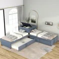 L-Shaped Twin Platform Bed with Drawers and Trundle,Square Table for Bedroom