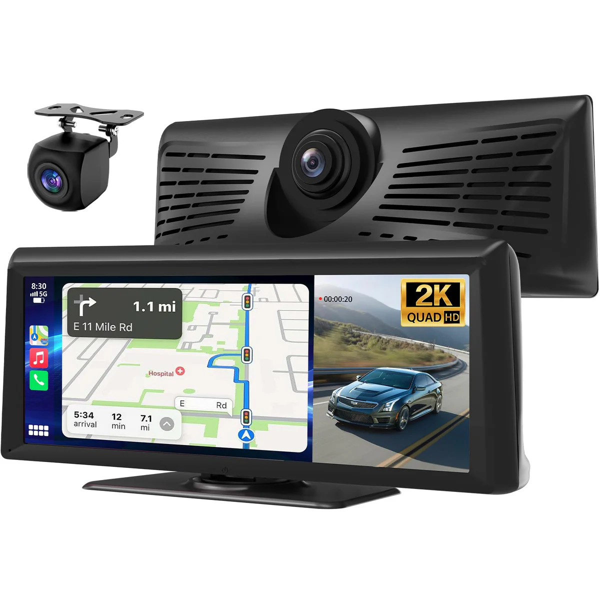 KETVOGO Carplay Screen w/ Dash Cam & Backup Camera