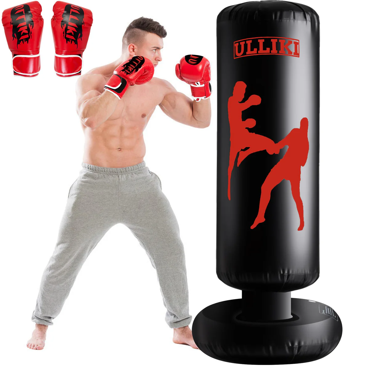 ULLIKI Freestanding Inflatable Boxing Punching Bag with Gloves