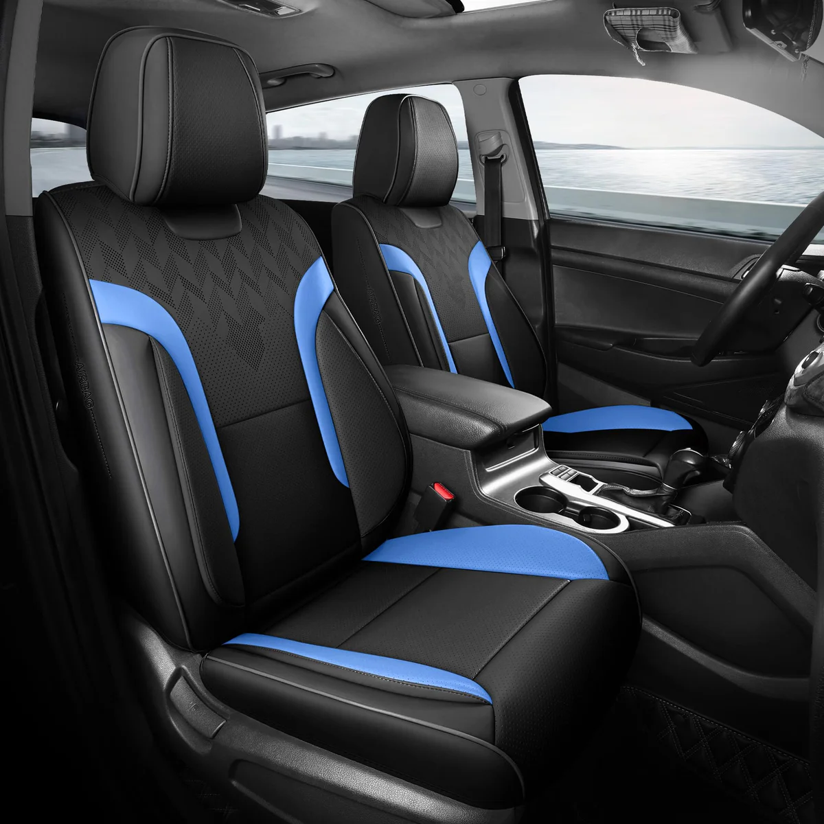 Universal Fit - Black/Blue Car Covers (Front Only)