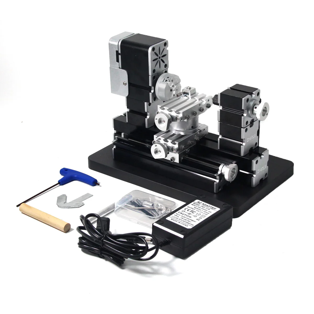 ZHRUI High Power 60W Powerful Mini Metal DIY 4-axis Rotating Lathe Lathes Machine Tools With Base 12000 rpm for Wood Soft Metals Plexiglass Plastic