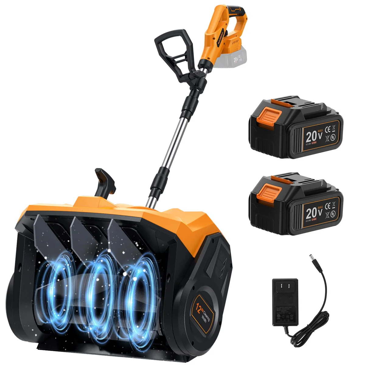 AIDERAR 20V Cordless Snow Shovel, 12-Inch Snow Thrower w/ 2 Batteries