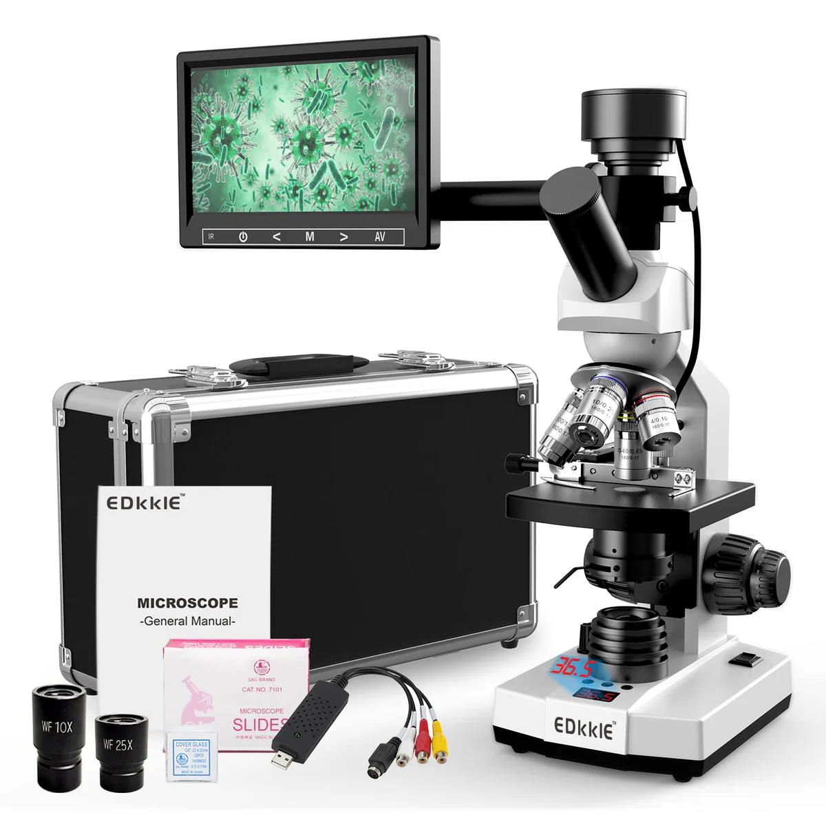 EDKKIE Digital Microscope with LCD Screen, Slides and Accessories