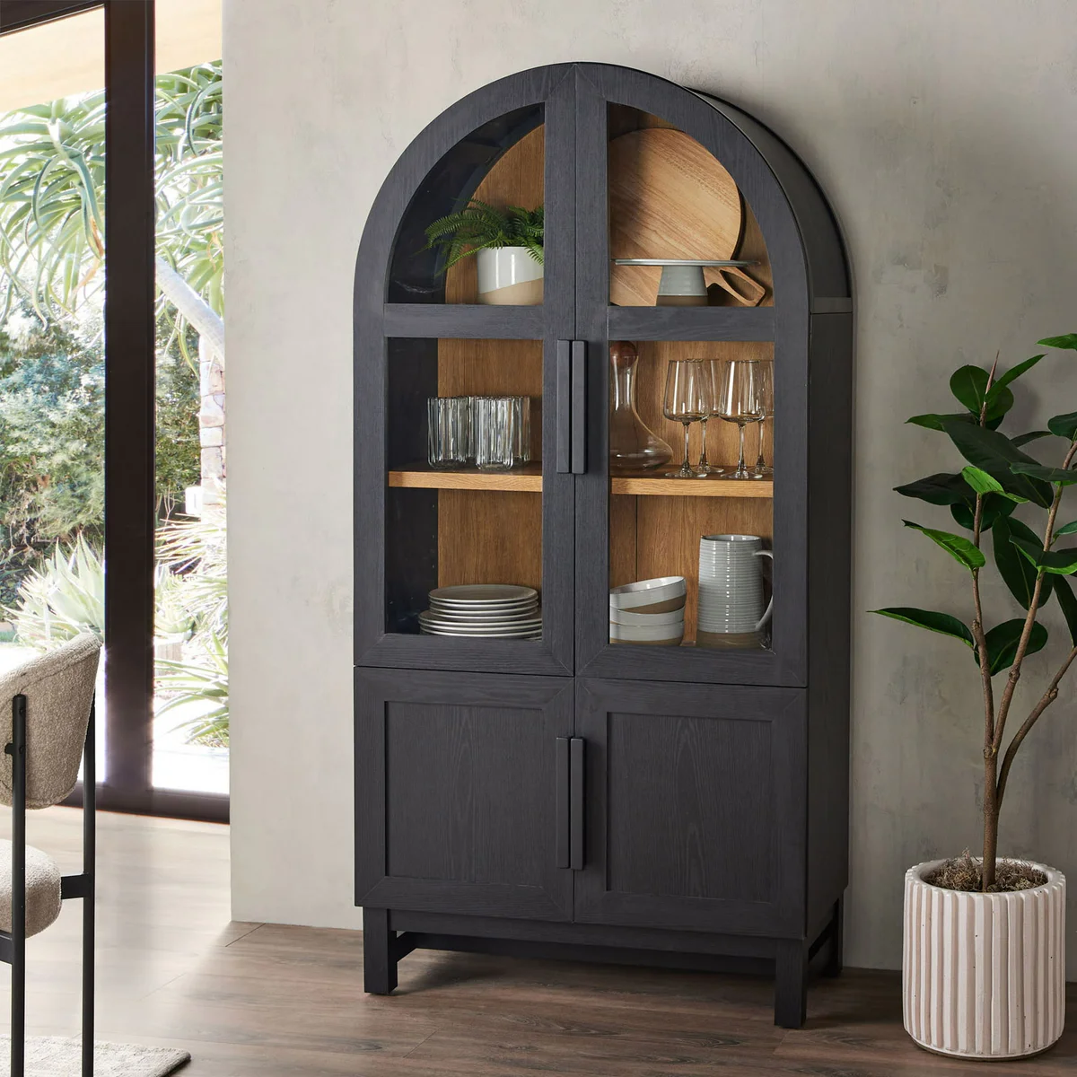 Better Homes & Gardens Arched Glass Door Accent Cabinet Black Oak