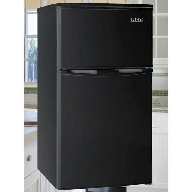 RCA 3.2 Cu Ft Two Door Mini Fridge with Freezer, Black