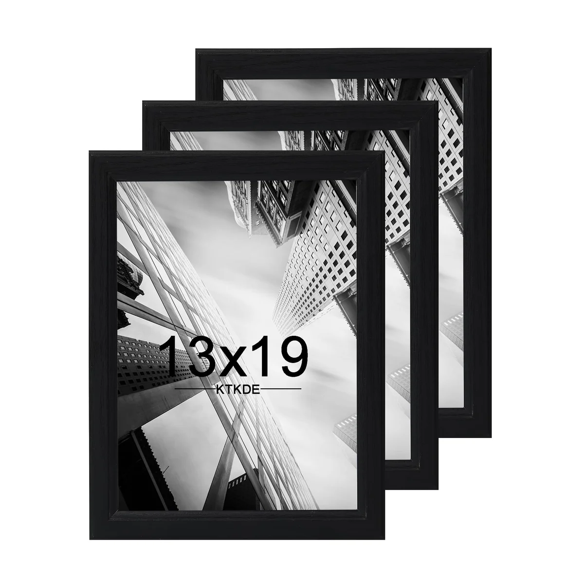 KTKDE 13x19 Picture Frame Set of 3,Black Wooded Shatter Resistant Glass, Vertical & Horizontal Wall Hanging for Wall Display,Studio Gallery Photo Frame for Photos, Posters & Art Prints Black Woodgrain