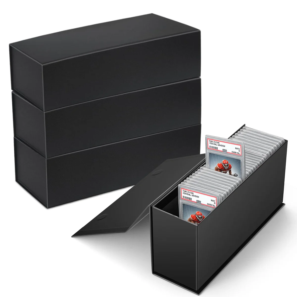 Kathfly 4 Pack PSA Graded Card Storage Box, Trading Card Storage Box, Slab Case for Sports Cards Collectors Investors, Compatible with PSA, SGC, 11.26 x 3.5 x 5.43 Inches, Black