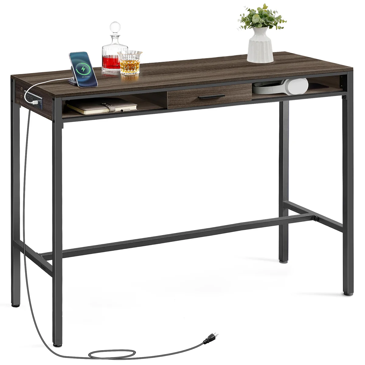 VASAGLE Bar Table with Power Outlets and Drawer