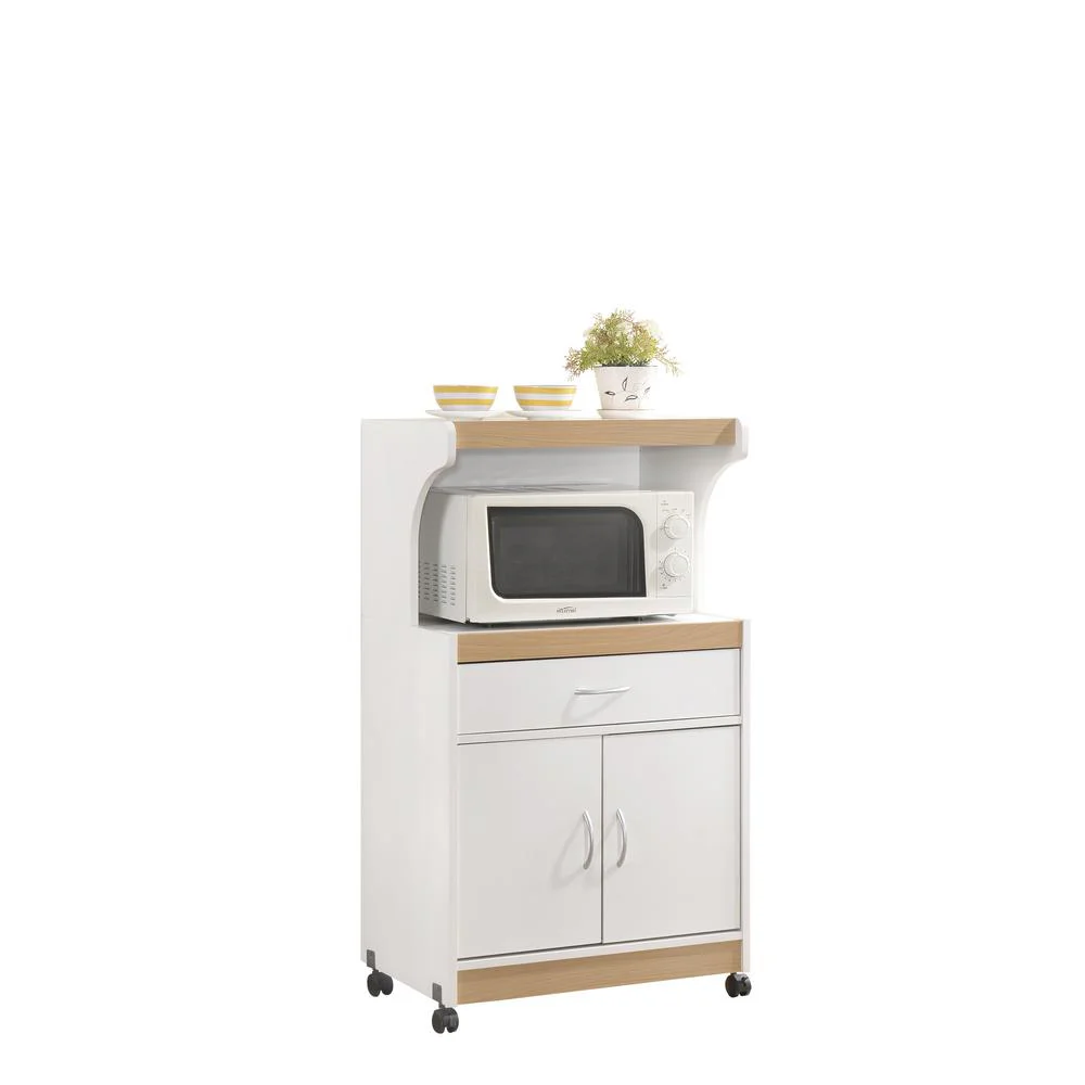 Hodedah Microwave Kitchen Cart in White