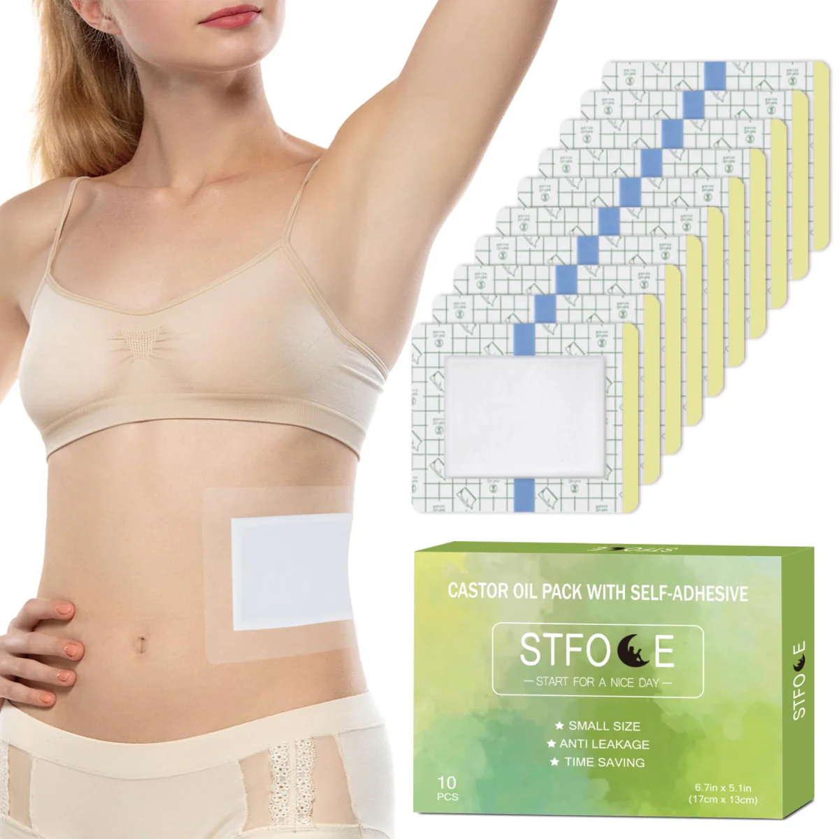 (QTY 5) STFOCE Castor Oil Pack Self Adhesive Wrap