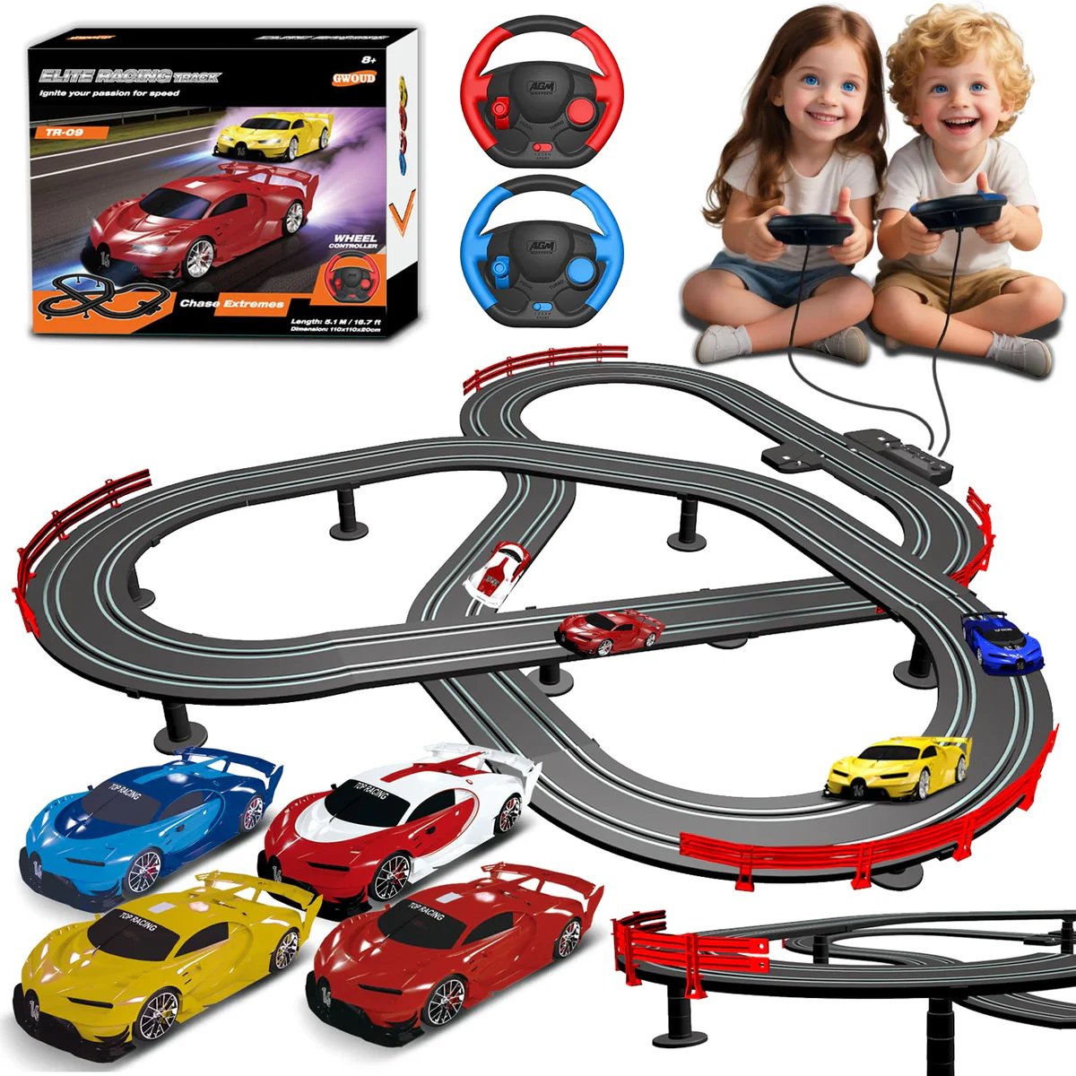 GWOUD Light-Up Slot Car Race Track Set