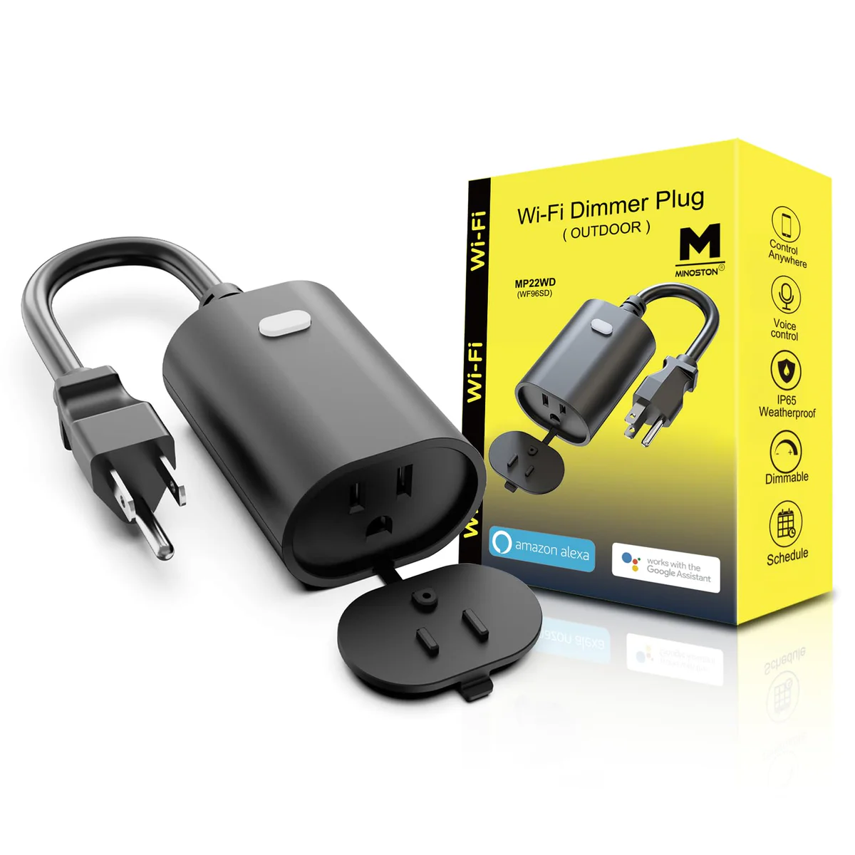 WiFi Dimmer Plug Outdoor Smart Outlet Compatible with Alexa and Google Assistant, IP65 Waterproof for Dimmable String Lights, No Hub Required, Max Power 400W, FCC Listed(MP22WD)