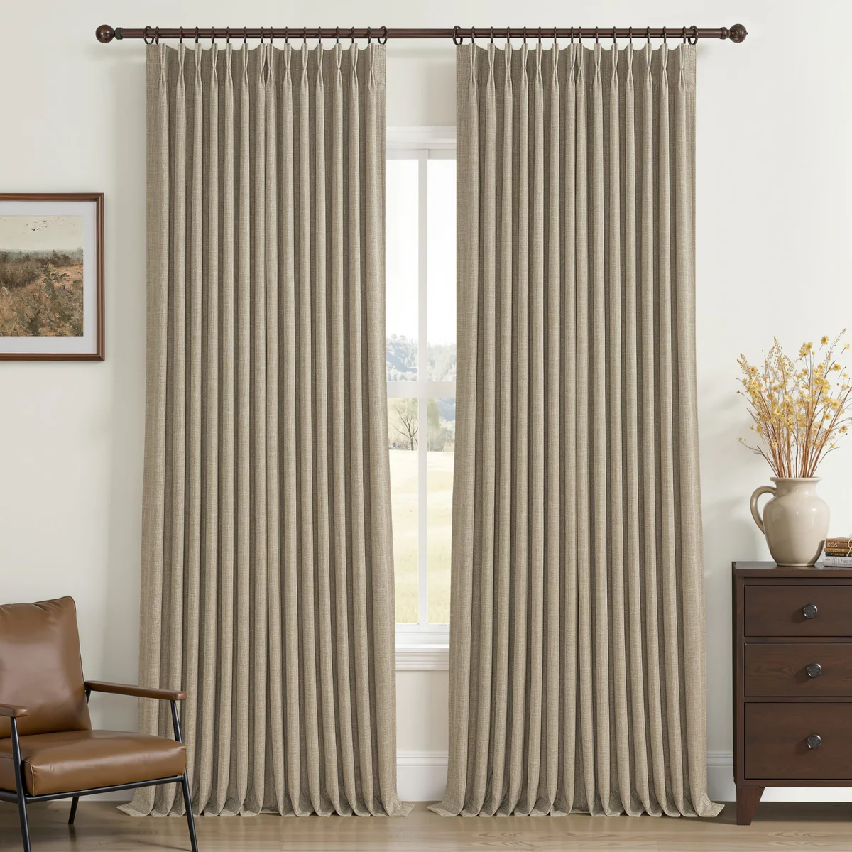 PleatedDrapes Linen Blackout Pinch Pleated Curtains