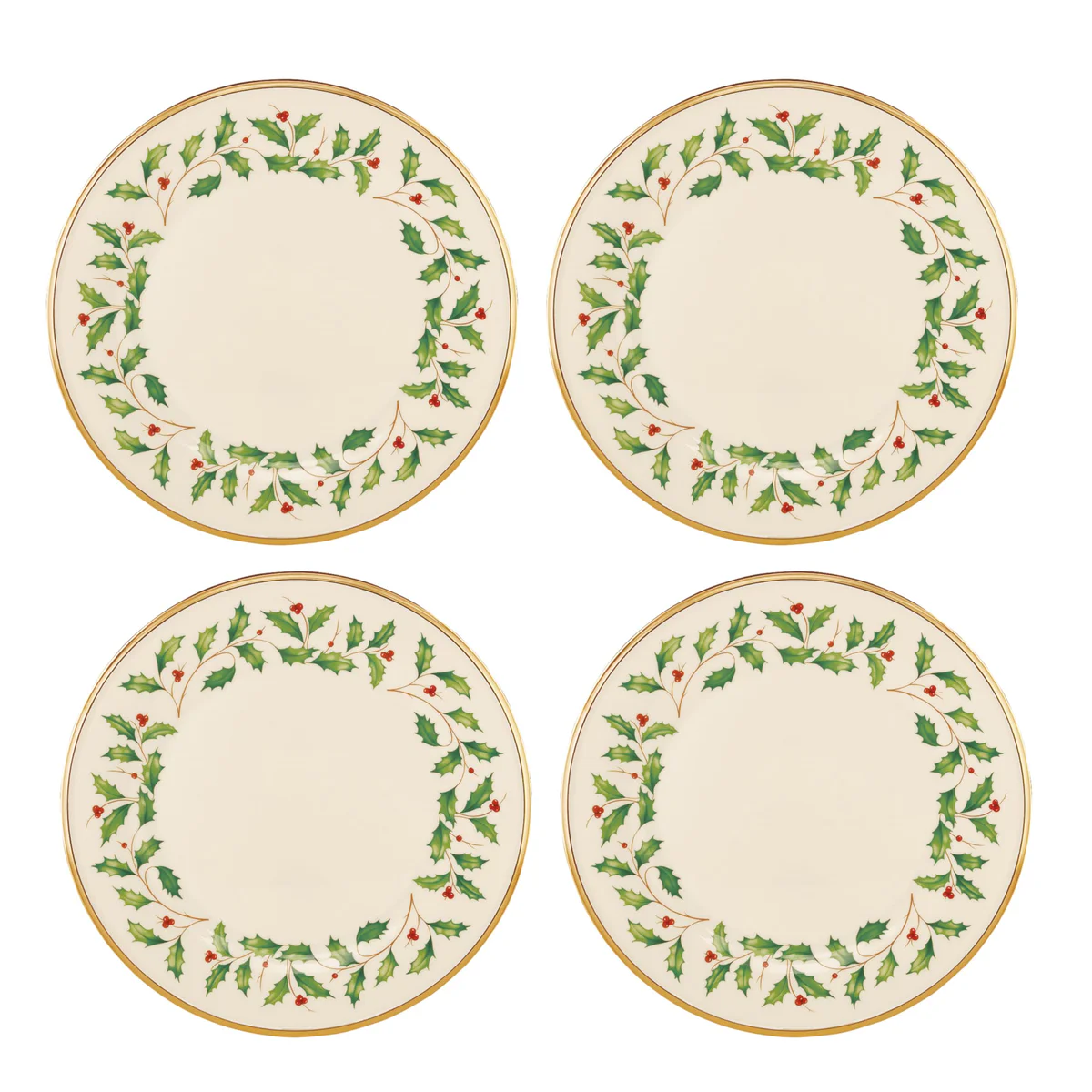 Lenox 897080 Holiday Dinnerware Dinner Plates, Set of 4, Red & Green, Christmas, Hosting