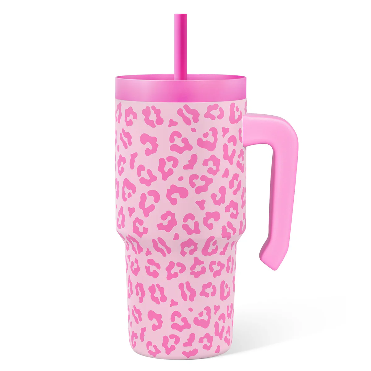 SANDJEST Leopard Print Kid 20oz Tumbler with Handle & Straw