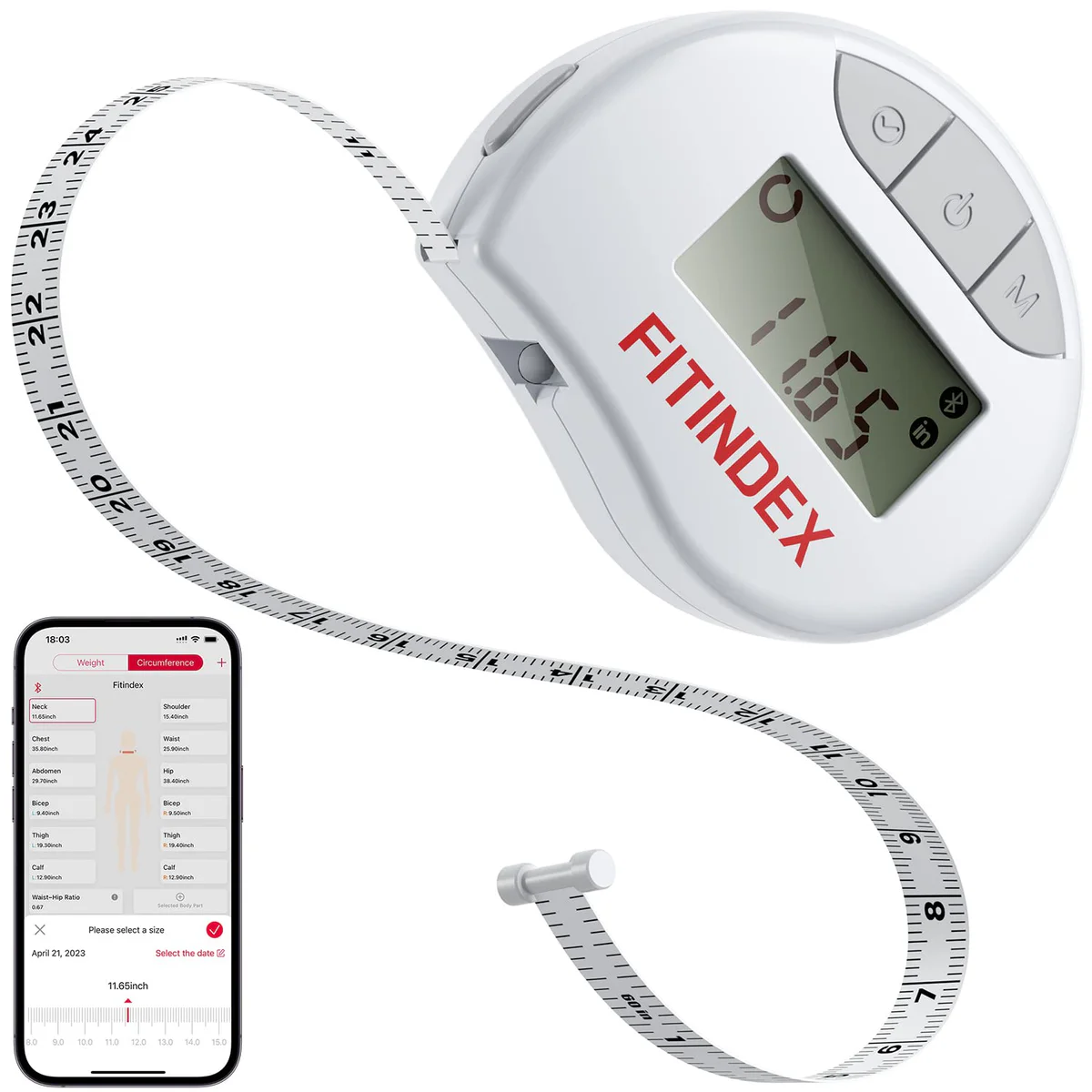 Smart Body Tape Measure, FITINDEX Bluetooth Digital Measuring Tape for Body, Soft Sewing Tape, with 
