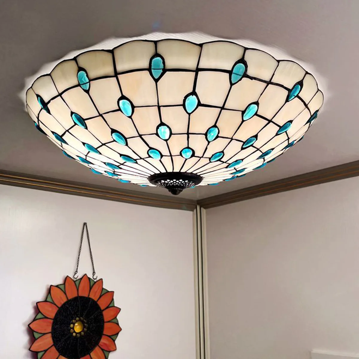 Fiunkes Tiffany Style Flush Mount Ceiling Light