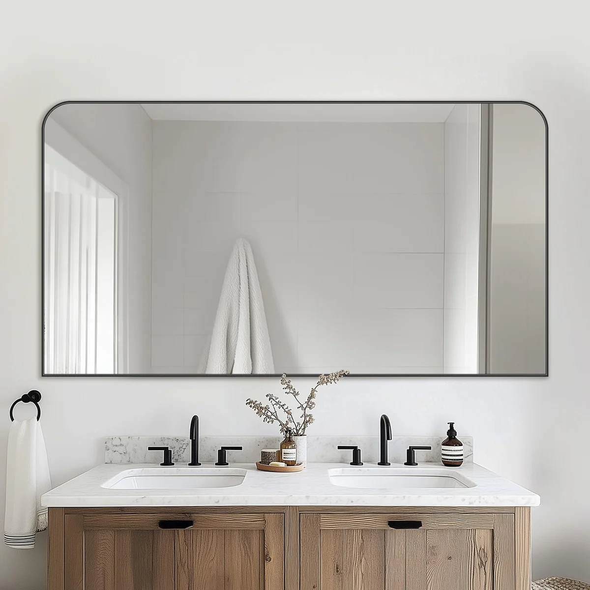 LadyNow Black Metal Framed Bathroom Mirror