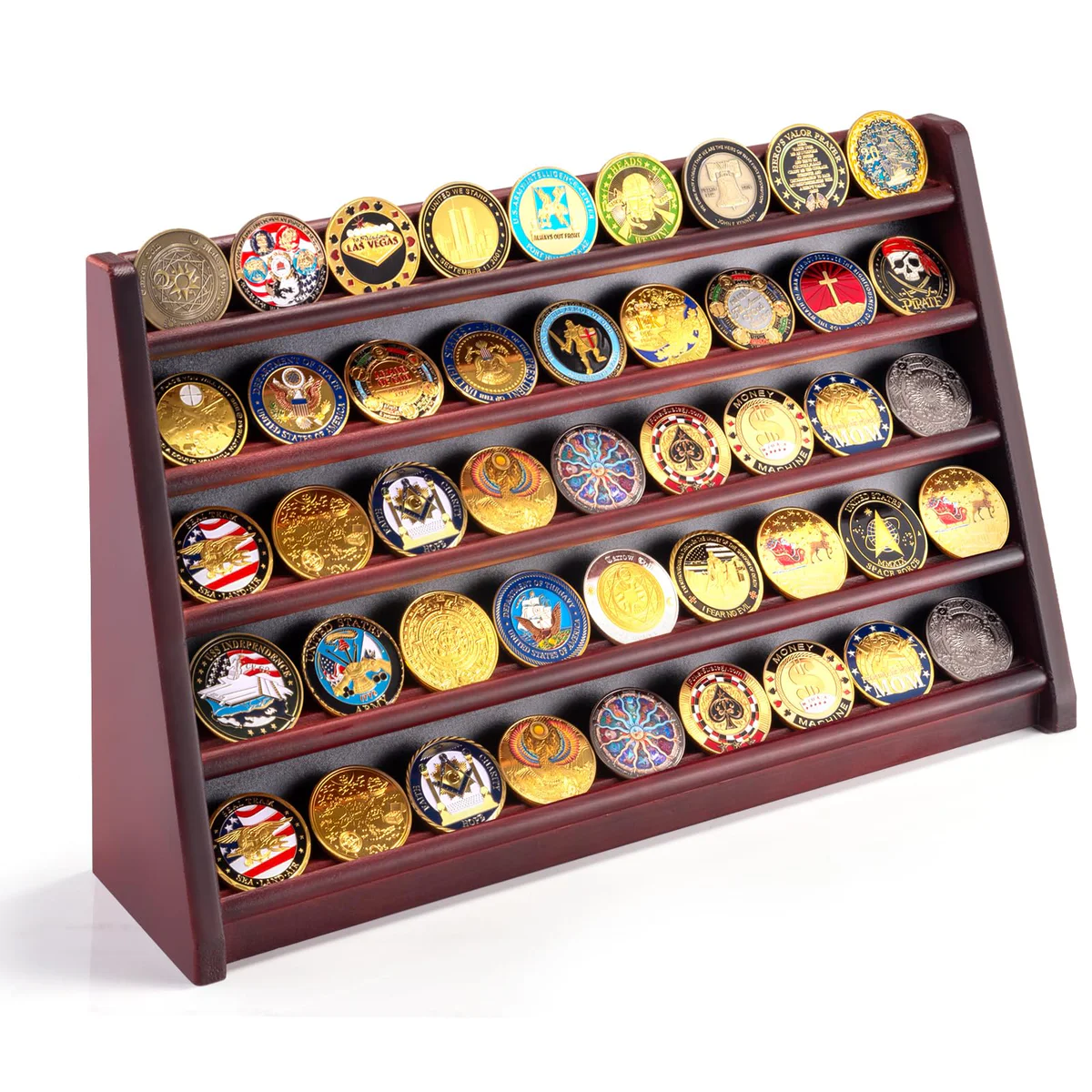 ULTRGEE 5-Row Wood Challenge Coin Display Stand Rack