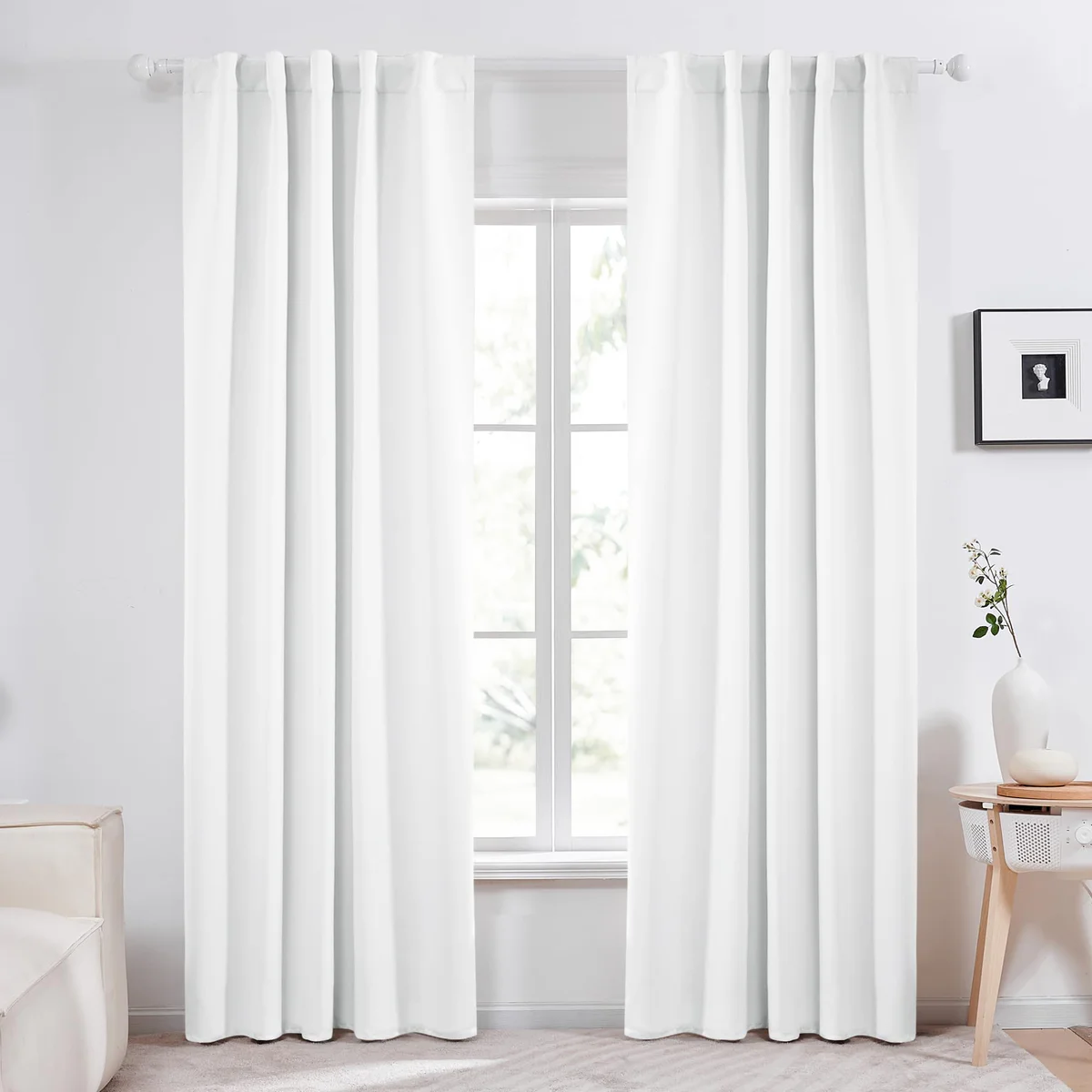 Deconovo White Back Tab Rod Pocket Curtain Panels