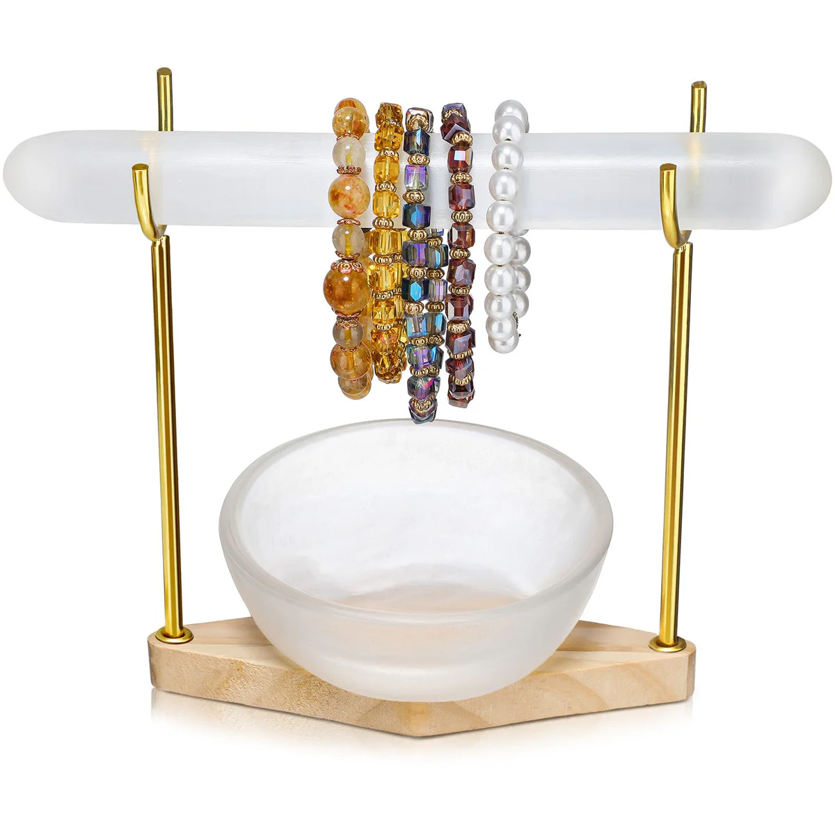 RattanView Selenite Bracelet Holder Display Stand Selenite Crystal Bowl Set 