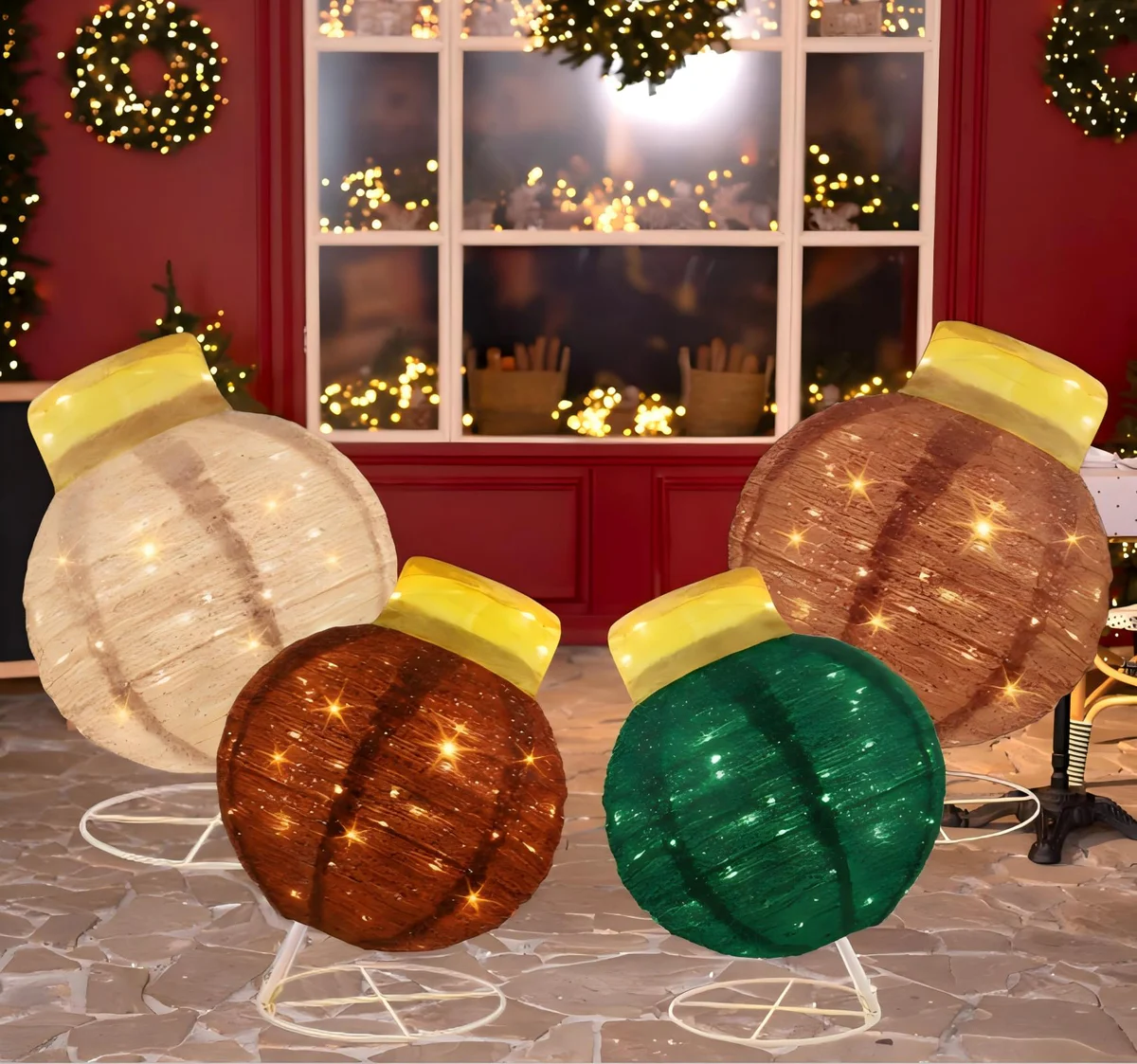 VIHOSE Lighted Outdoor Christmas Ornaments, 4 Pcs