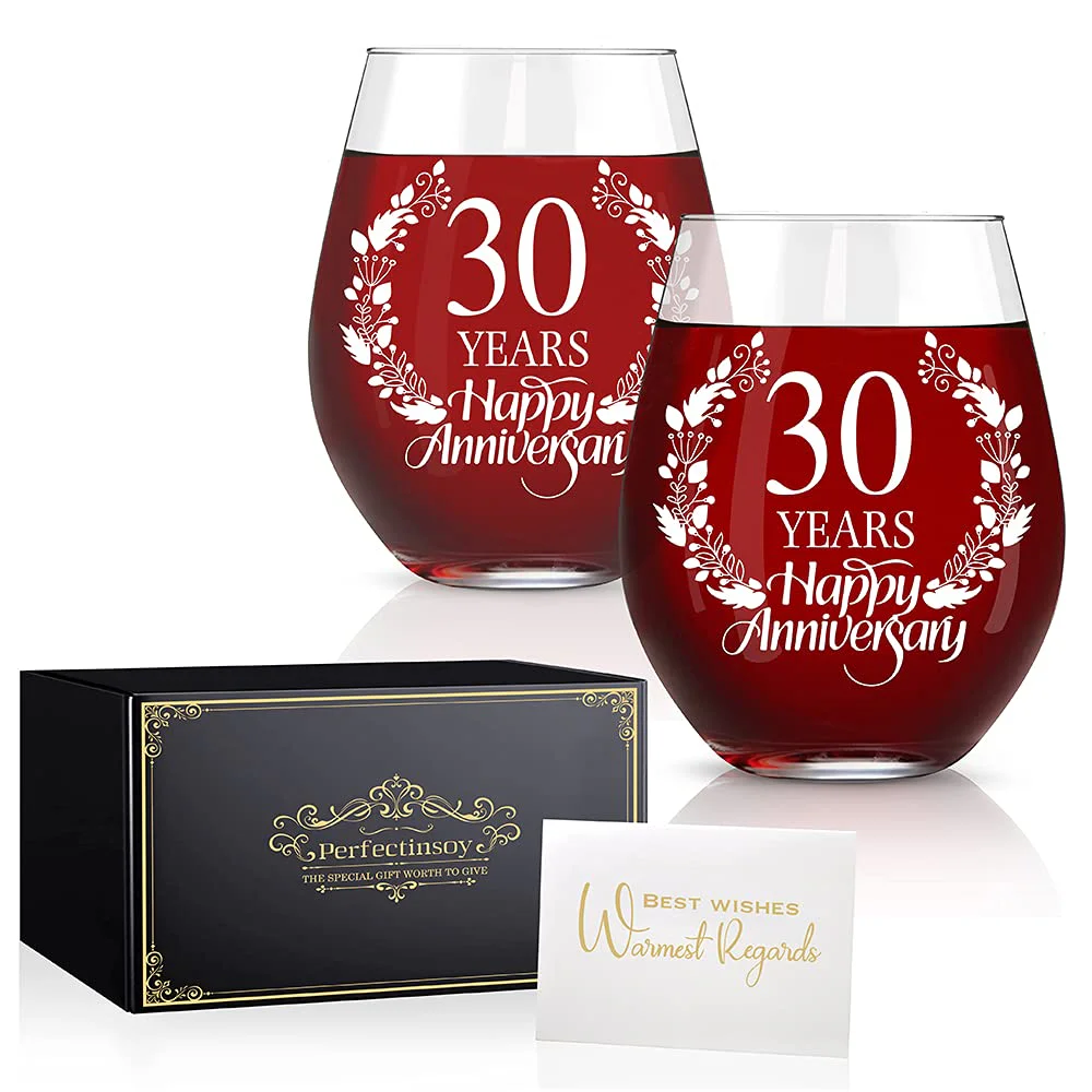 Perfectinsoy 30 Years Happy Anniversary Wine Glass Set