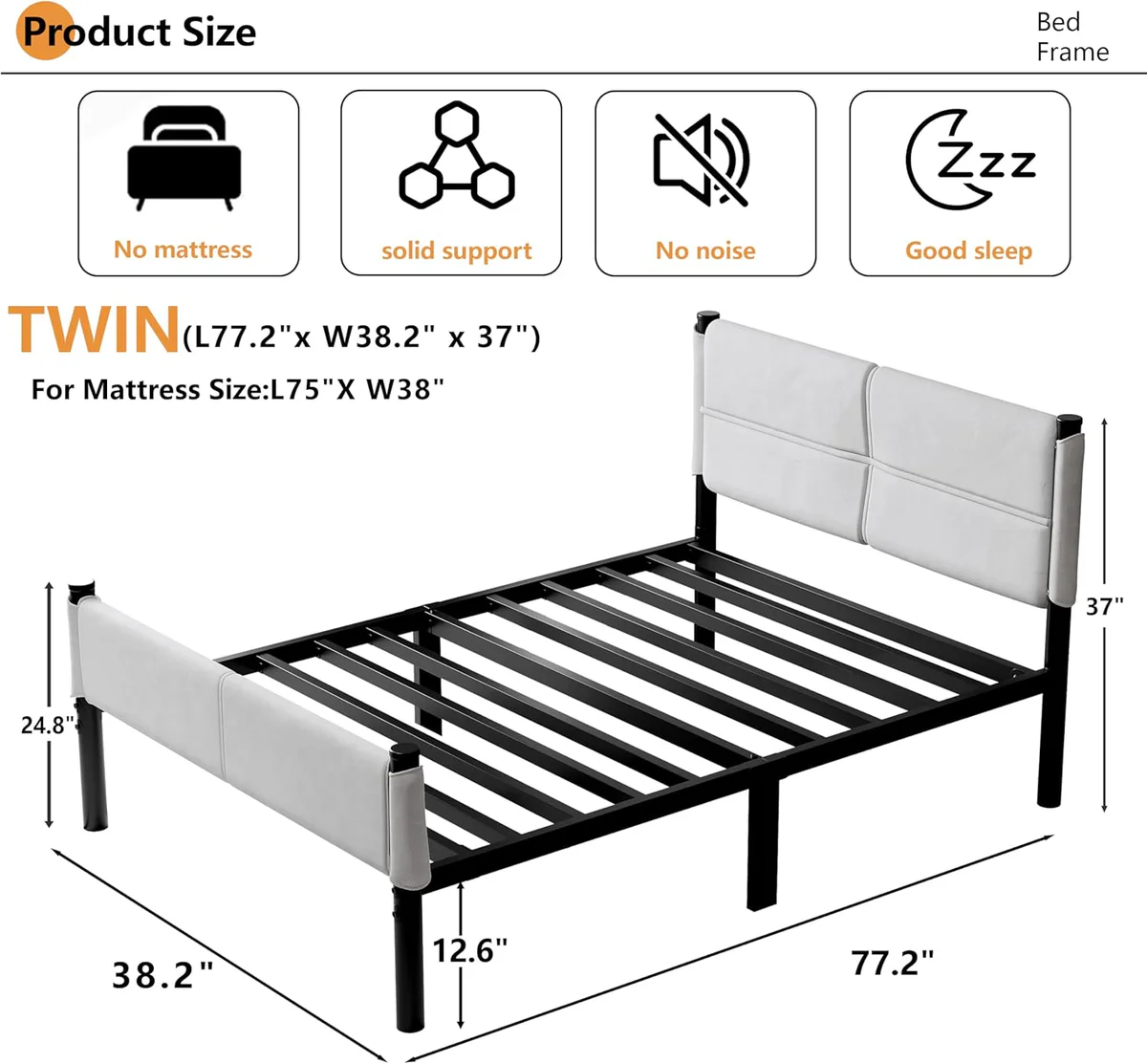 Metal Bed Frame,14Inch Twin Size Bed Frame with Storage Space