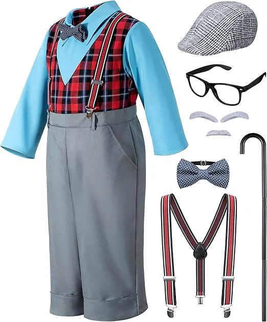 Bosvin Kids Old Man Costume Set - 100 Days of School Grandpa Outfit