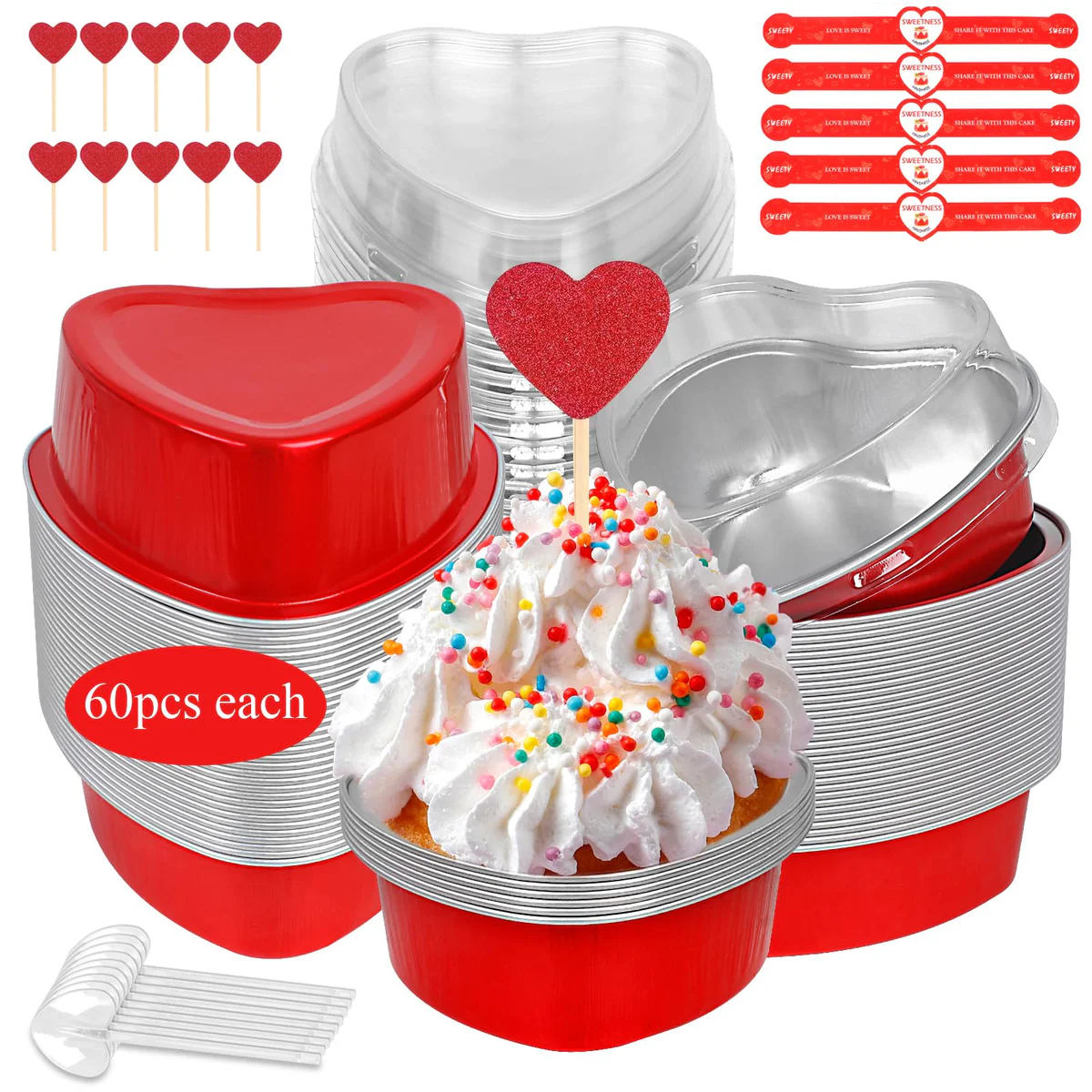 YQER Heart Shaped Mini Aluminum Foil Cupcake Pans