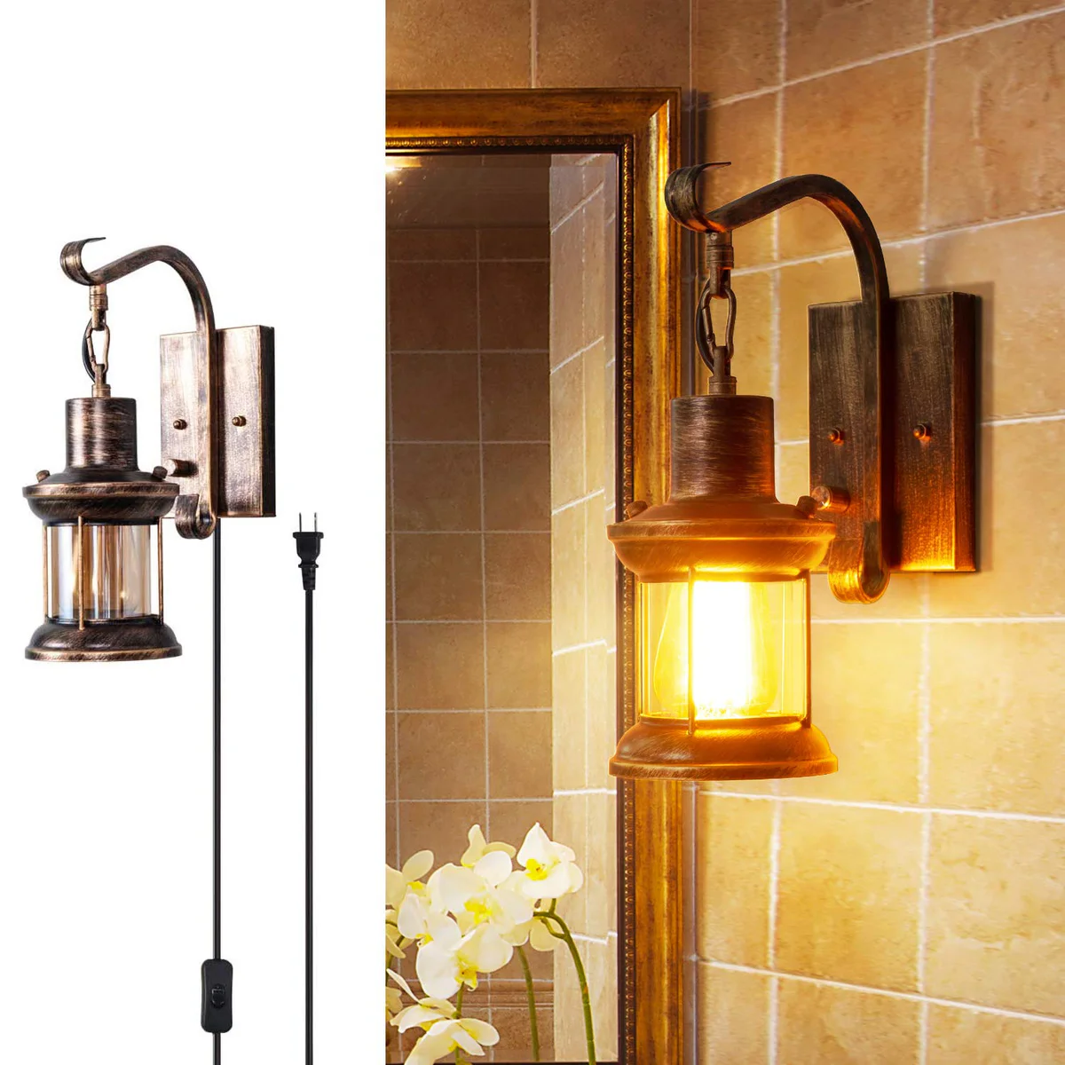 Yisuro Industrial Glass Lantern Wall Sconce