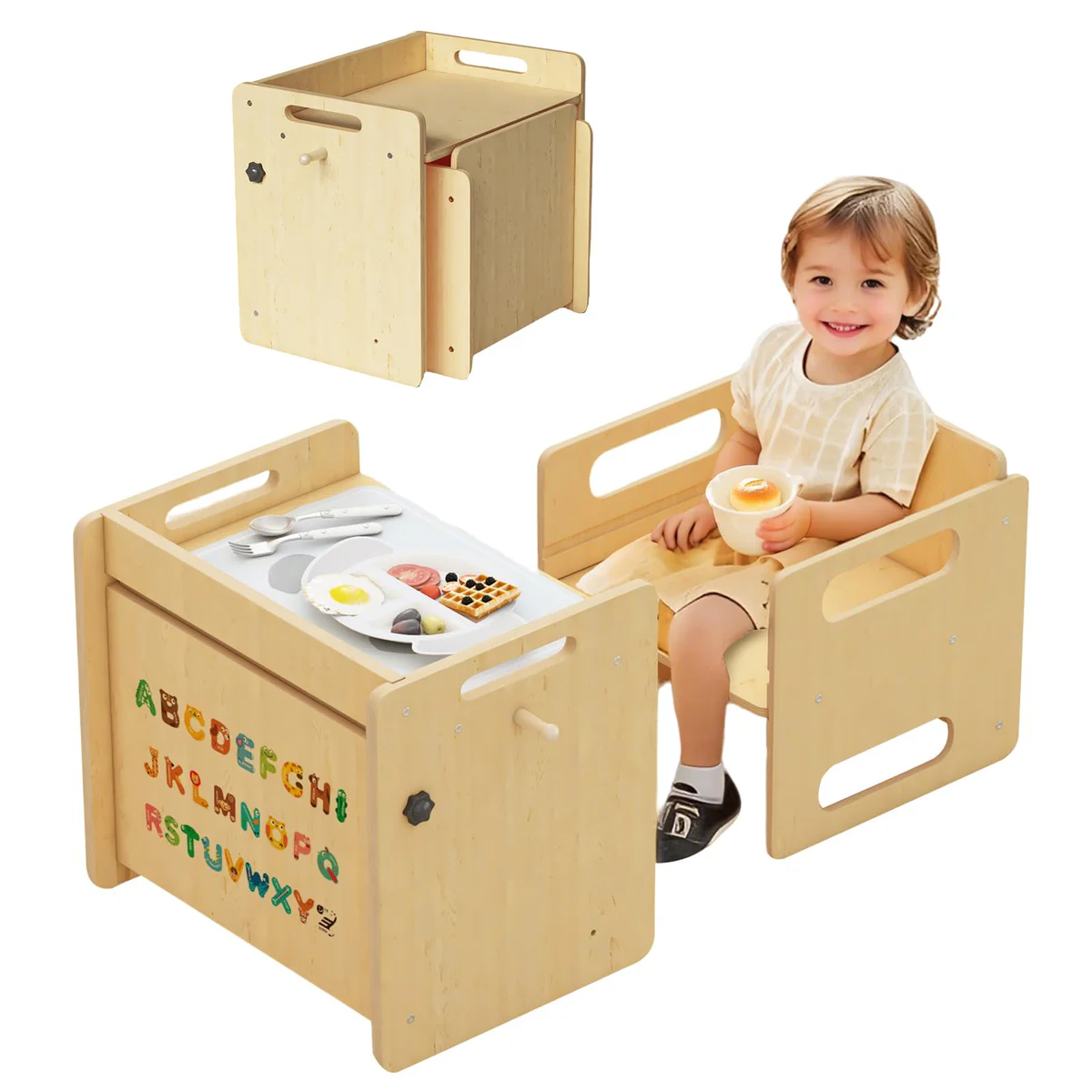 Acenova Montessori Wooden Weaning Table and Chair Set for Toddlers