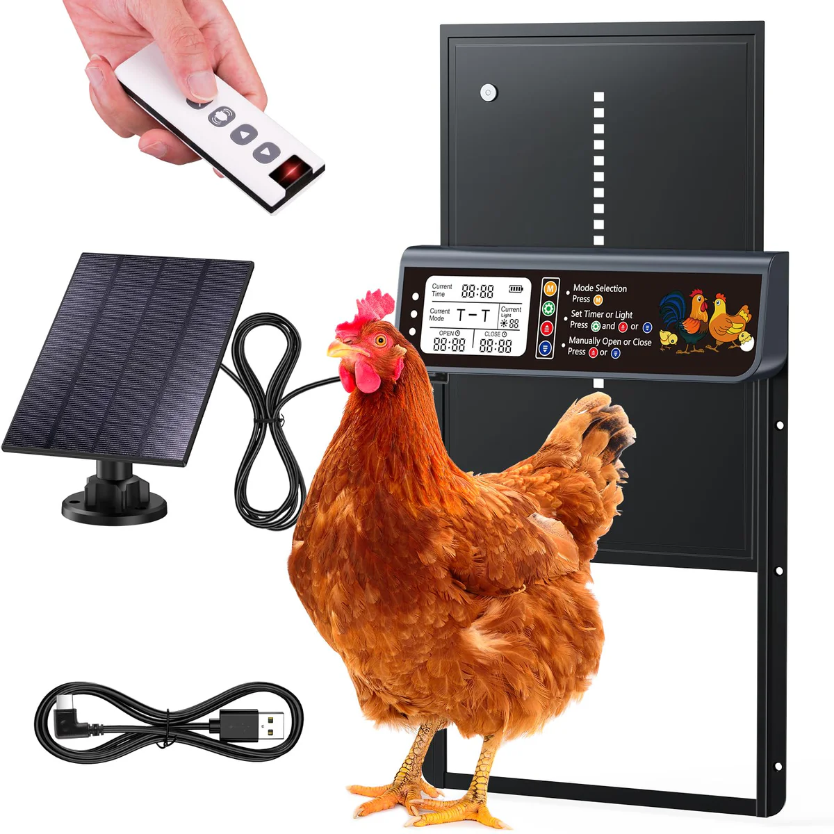 NyPots Automatic Chicken Coop Door Solar Powered Remote Control
