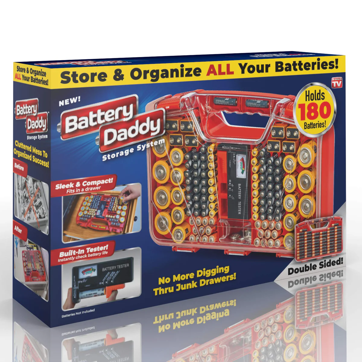 Ontel Battery Daddy 80 Battery Organizer and Storage Case with Tester, 180 Piece